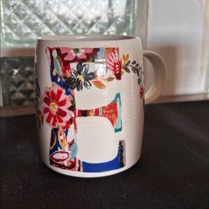 Anthropologie Starla M. Halfmann “E” Petal Palette Monogram Mug